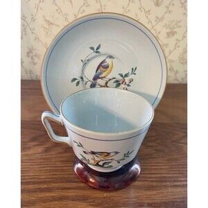 Spode England Queen's Bird Cup & Saucer 11836031 Discontinued Fine Stoneware Vtg
